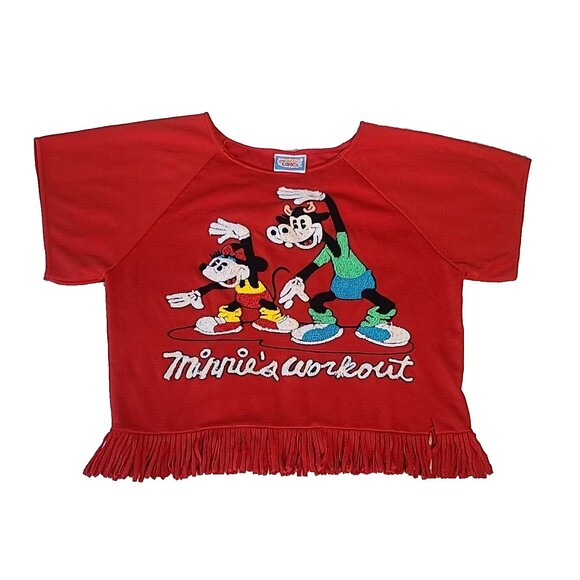 Sunday Comics Disney Fringe Top Minnie & Clarabelle Cow Yarn Graphic Knit VTG -M - Picture 1 of 13